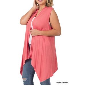 PLUS SLEEVELESS DRAPED OPEN FRONT CARDIGAN